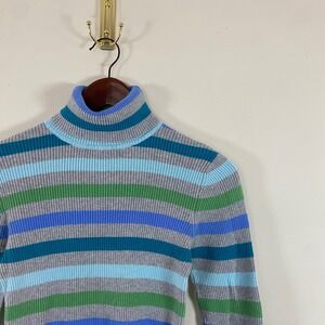 Vintage Y2K Faded Glory Striped Turtleneck Long Sleeve Shirt Ribbed Cotton